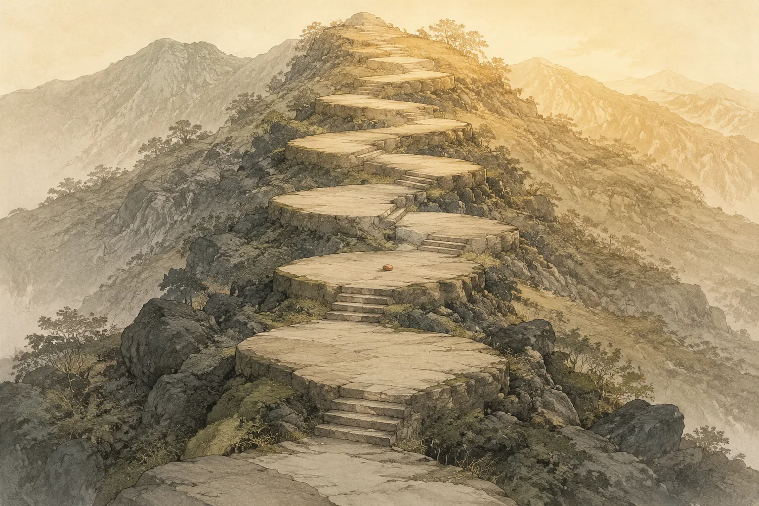 群山间逐级向上的石阶